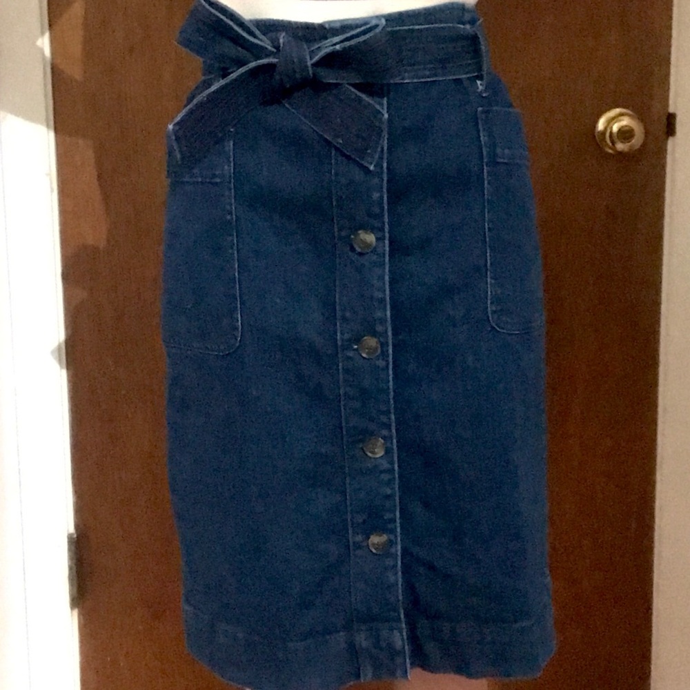 Loft High Rise Tie Waist Button Up Denim Skirt